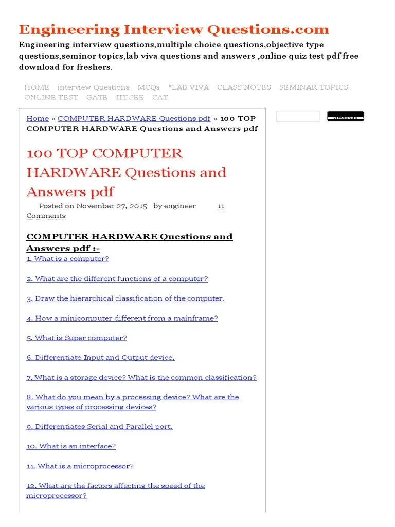 100 Top Computer Hardware Questions and Answers PDF Computer Hardware