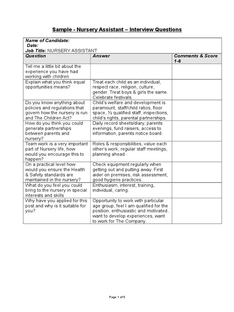 Sample Interview Questions2 Preschool Early Childhood Education