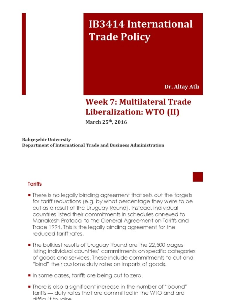 IB3414 International Trade Policy Week 7 Multilateral Trade