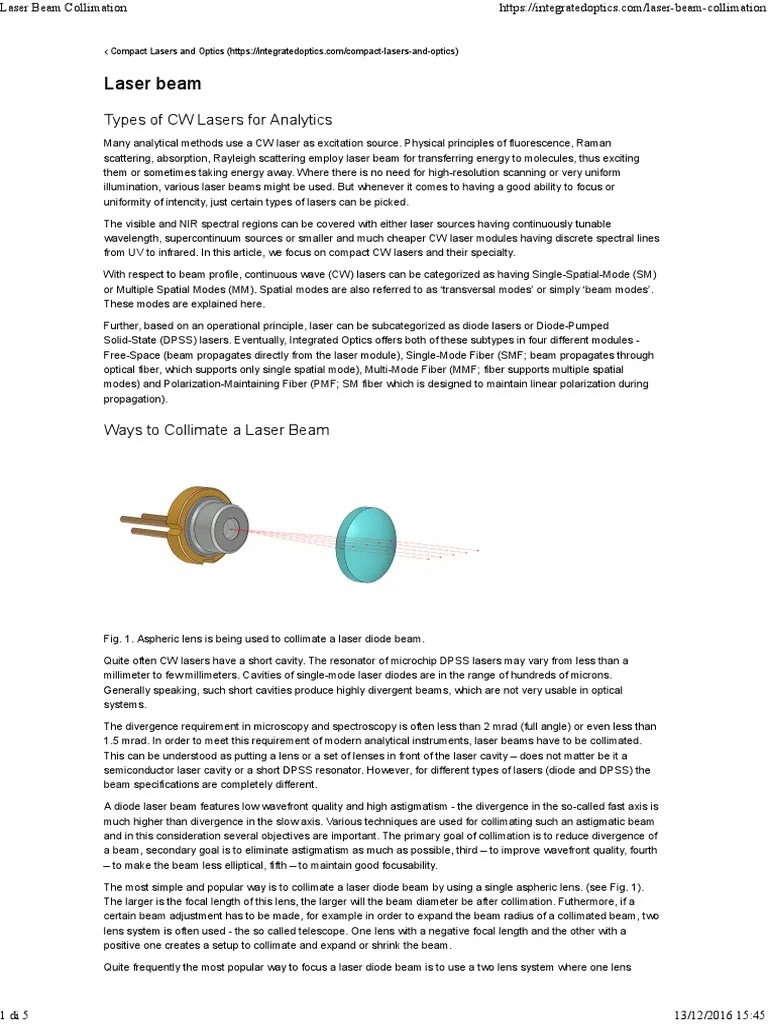 Laser Beam Collimation PDF Lens (Optics) Laser