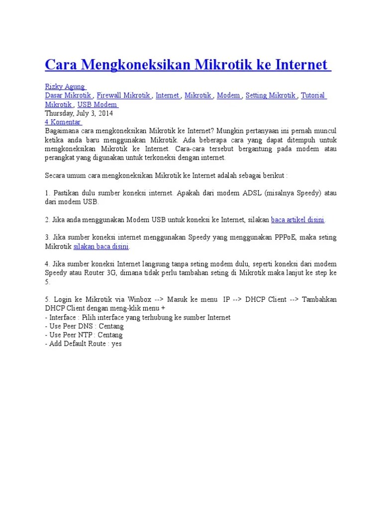 Cara Mengkoneksikan Mikrotik Ke Internet | PDF