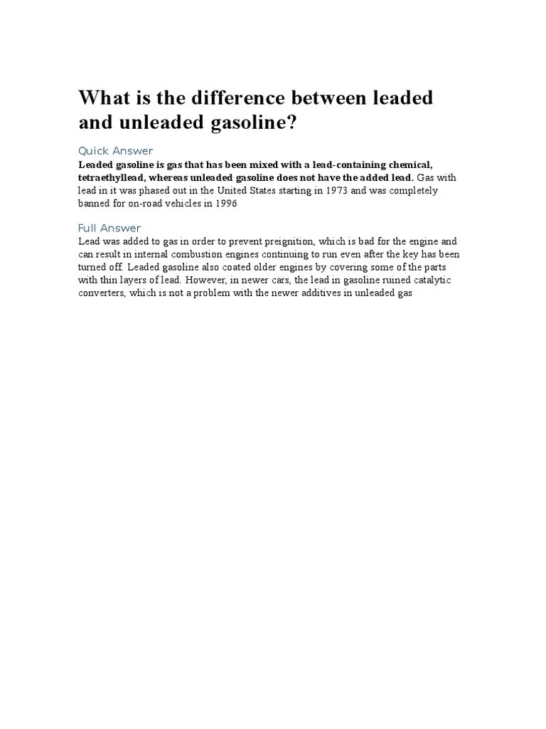 Difference Between Leaded and Unleaded Gasoline | PDF
