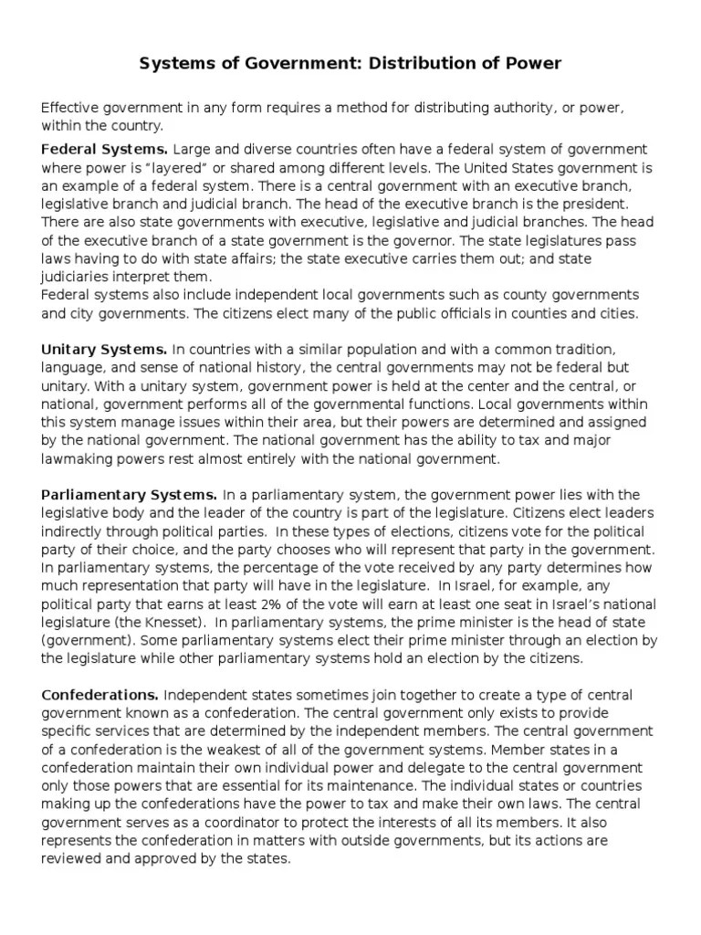 systems of government reading Legislature Federal Government Of The