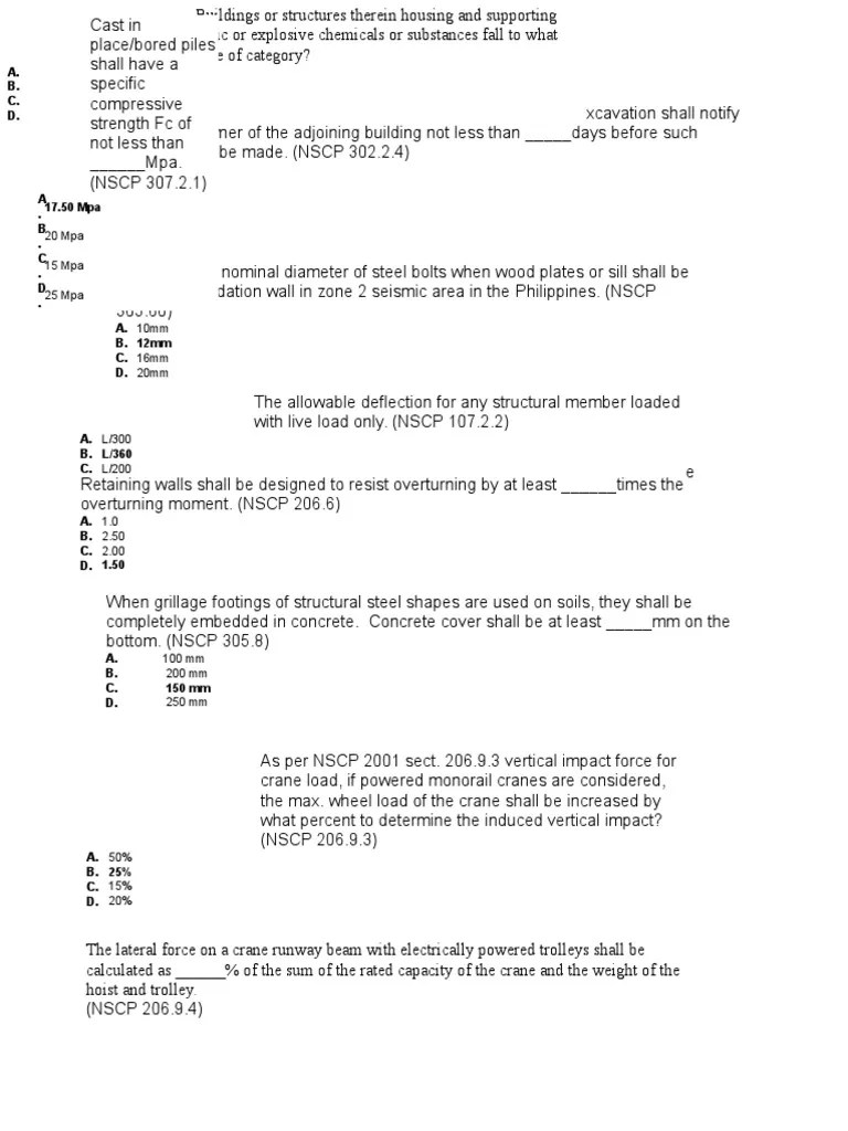Structural Sample Questions 1 Deep Foundation Building Free 30