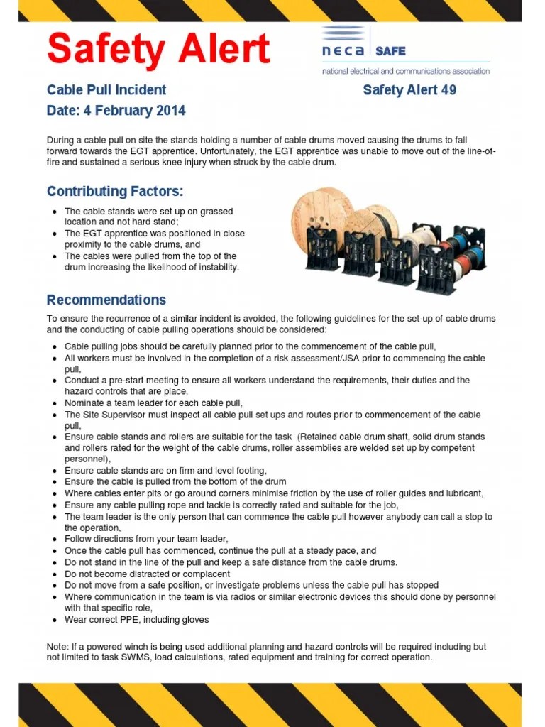 Safety Alert 49 Cable Pulling Incident PDF Cable Personal Protective Equipment