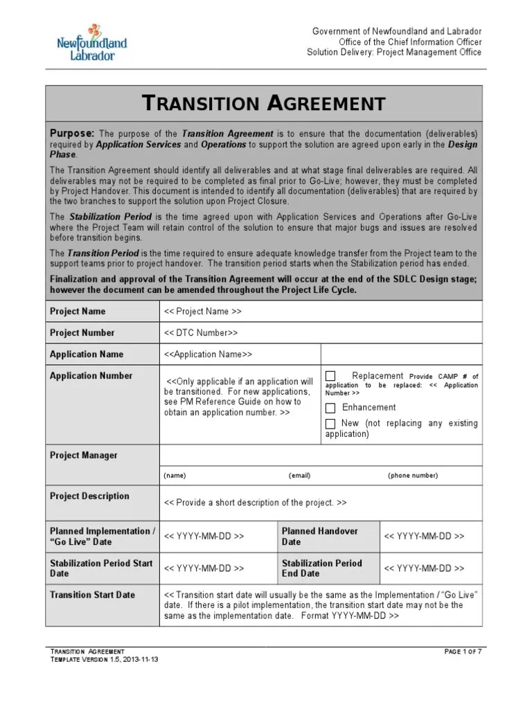 Transition Agreement Template Credential Project Management