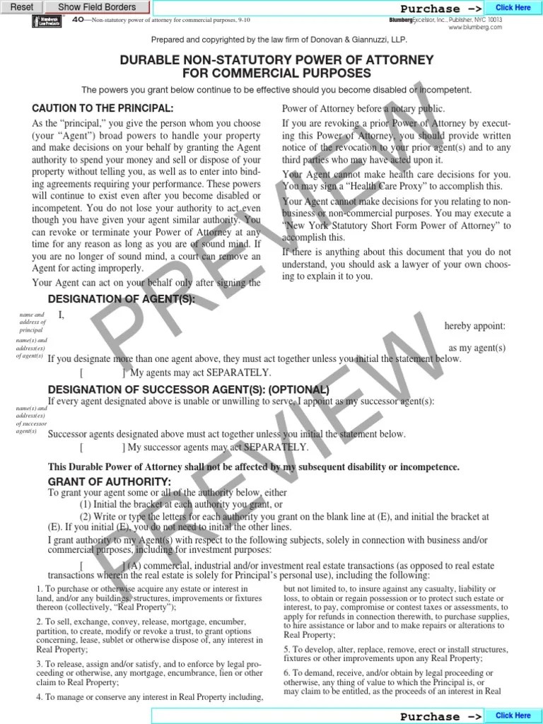 Preview Preview Durable NonStatutory Power of Attorney For Commercial