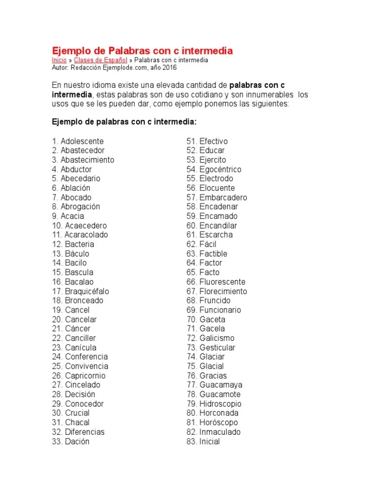Ejemplo de Palabras con c intermedia.docx Naturaleza Prueba gratuita de 30 días Scribd
