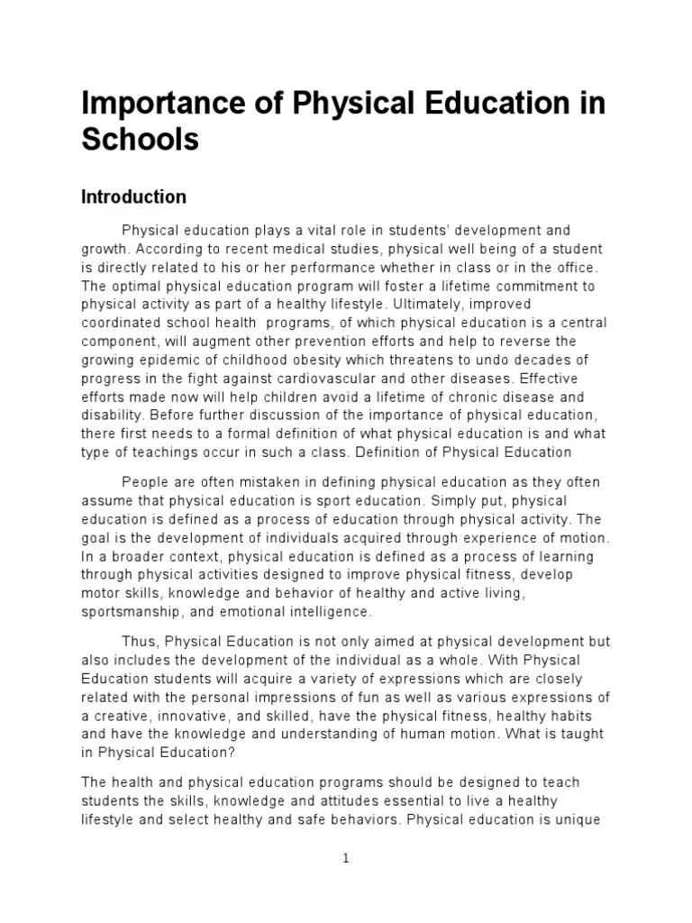 Importance of Physical Education in Schools Physical Education
