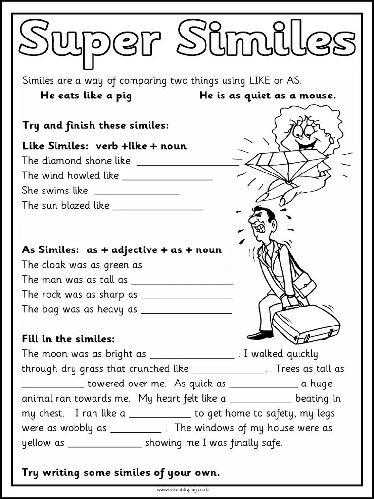 simile worksheet 3rd grade