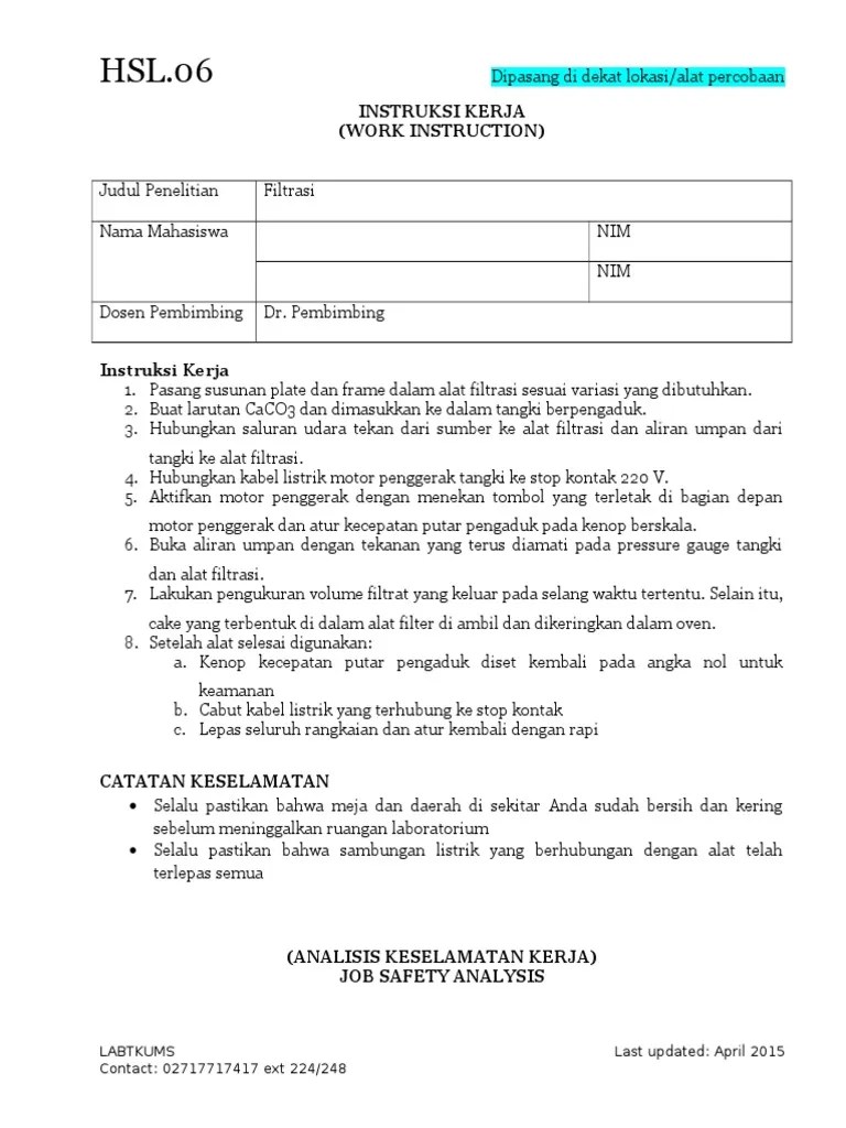 HSL06 Contoh Form Work Instruction Dan JSA