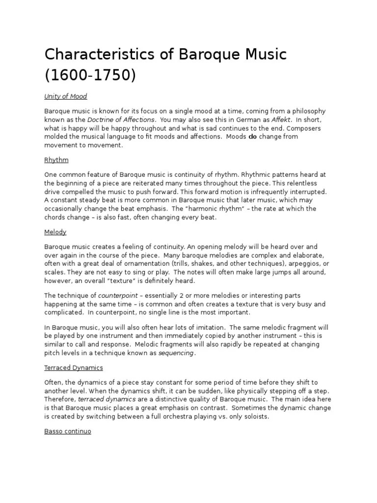 Baroque Style Elements Baroque Music Music