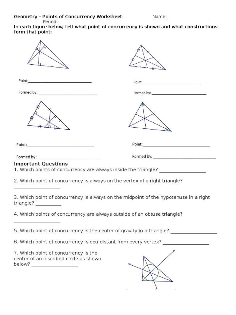 Points Of Concurrency Worksheet - Worksheets For Home Learning