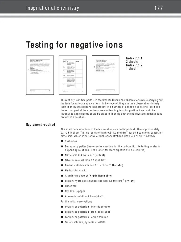 Testing Negative Ions Precipitation (Chemistry) Ammonia