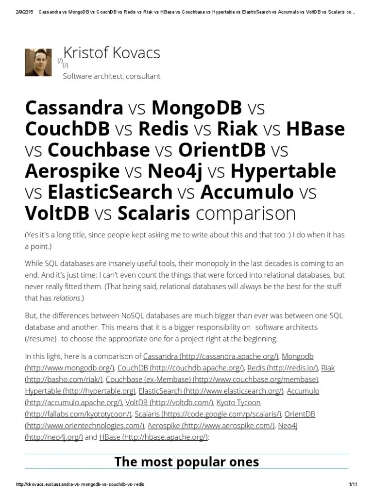Cassandra vs MongoDB vs CouchDB vs Redis vs Riak vs HBase vs Couchbase