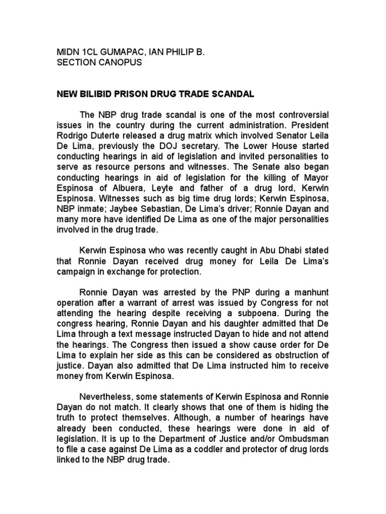 Reaction Paper for the New Bilibid Prison Drug Trade