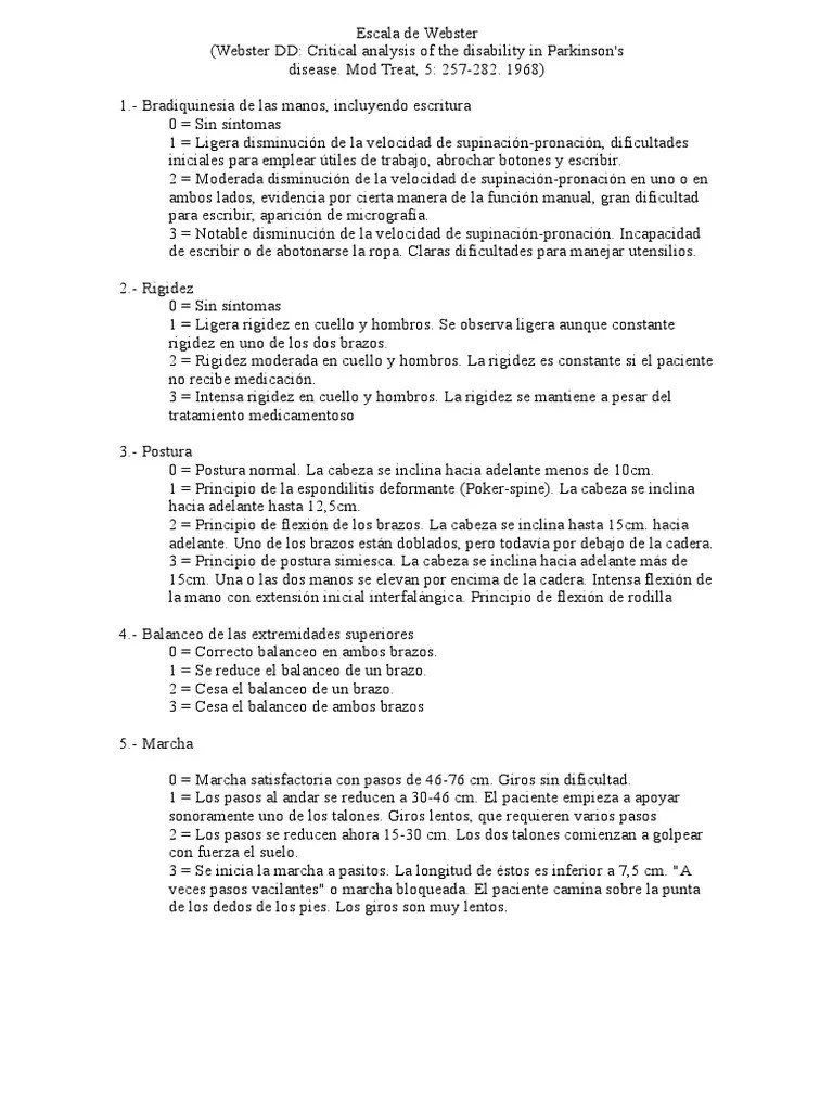 Escala de ster Enfermedad de Parkinson Neurología