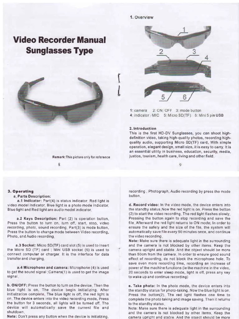 POV Action Video Cameras Sunglasses Manual PDF Usb Computer File