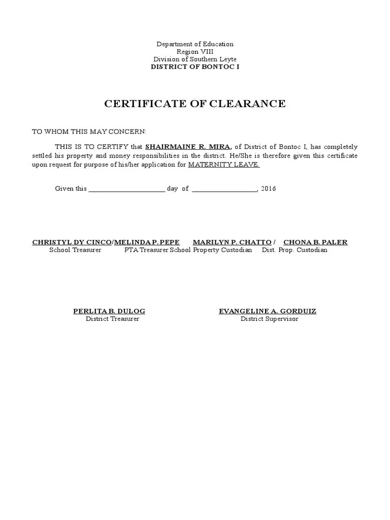Certificate of Clearance PDF