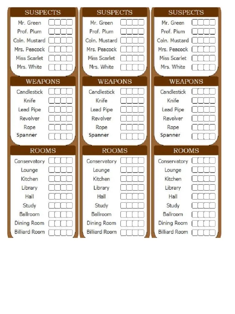 Cluedo Sheet PDF