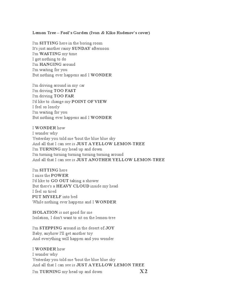 Lemon Tree Lyrics PDF