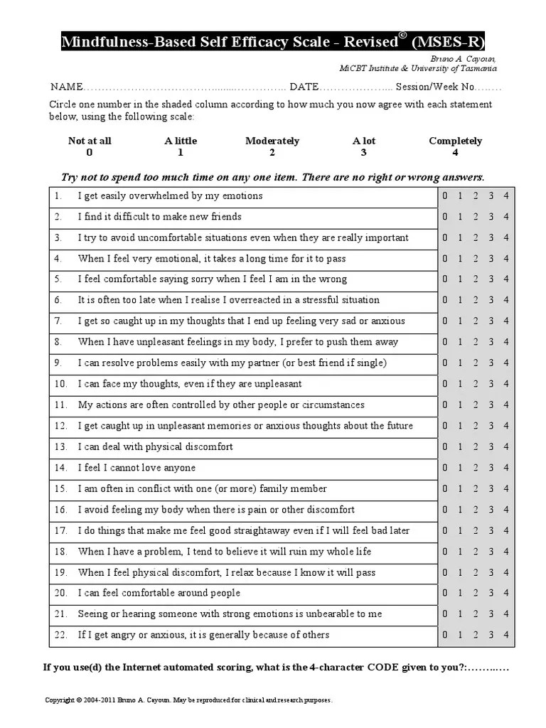 Mindfulness Based Self Efficacy Scale Revised 1 Psychometrics