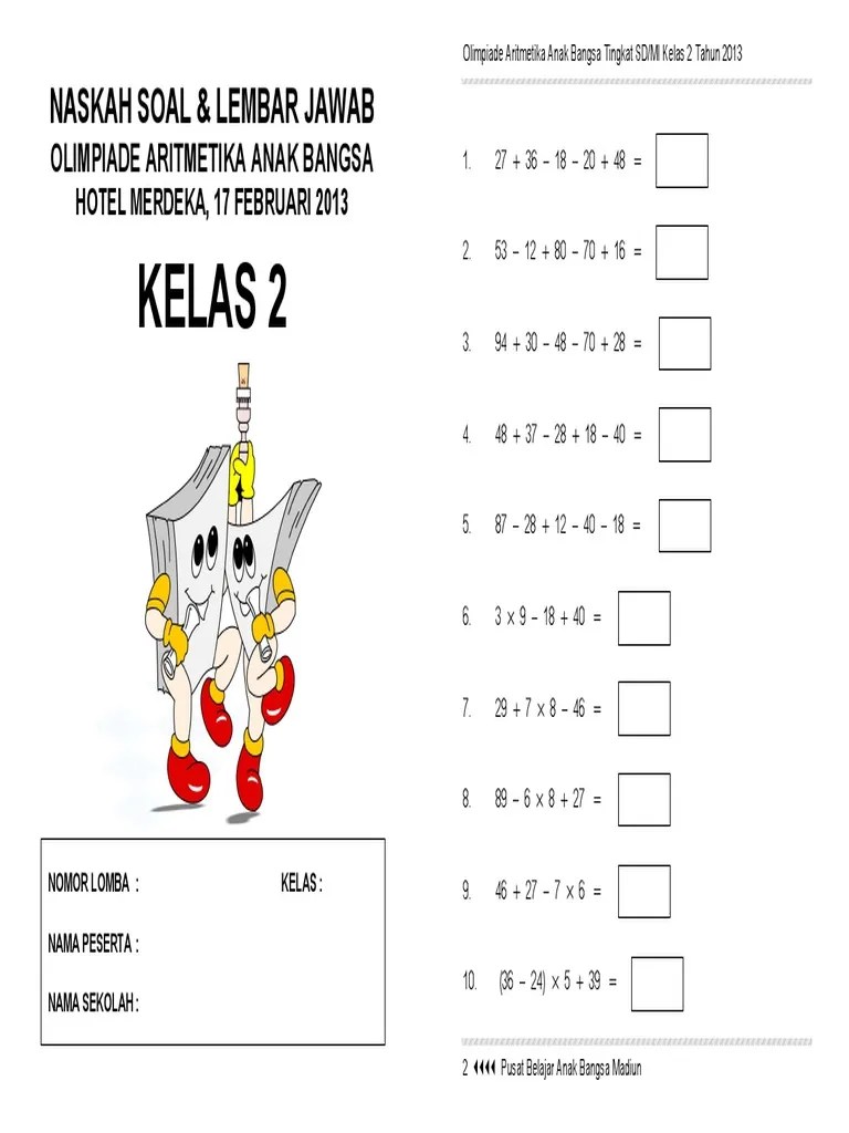 Soal Olimpiade Matematika Kelas2 SD PDF