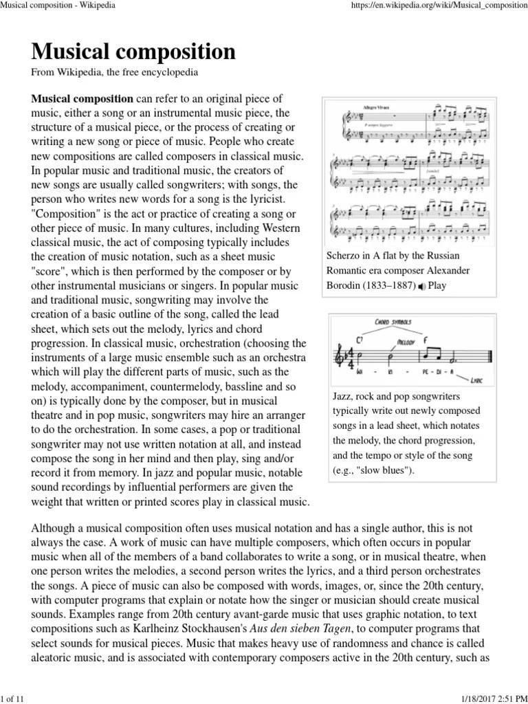 Musical composition Musical composition can refer to an original piece