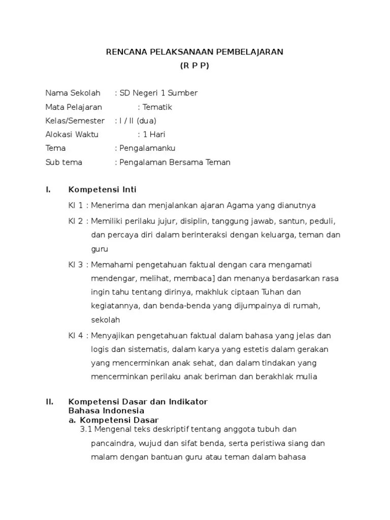 Rpp Kelas 1 Tema 5 Subtema 2