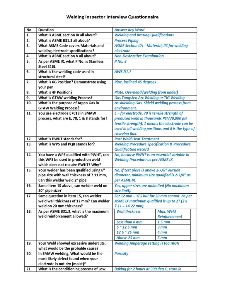 Welding Questionnaires Welding Chemistry