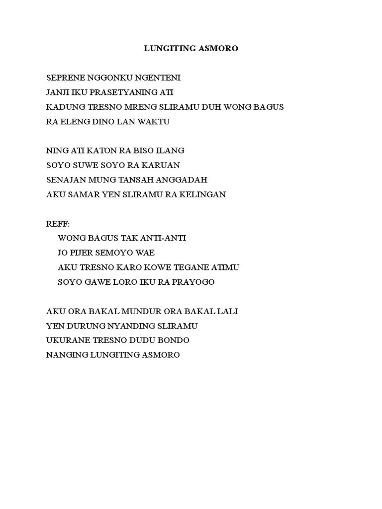 Lirik Lagu Tresno Karo Kowe