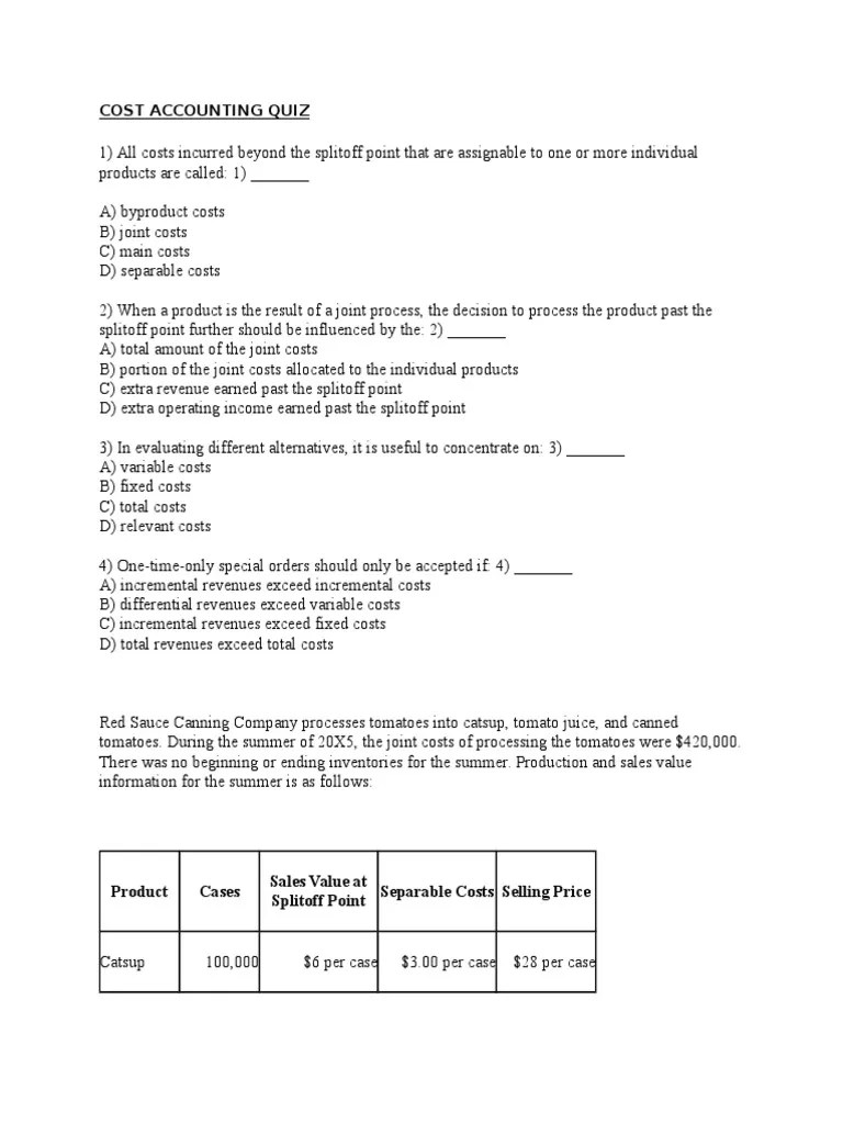 cost accounting QUIZ.docx Revenue Sales