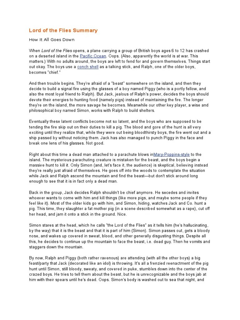 Lord of the Flies Summary Violence Leisure