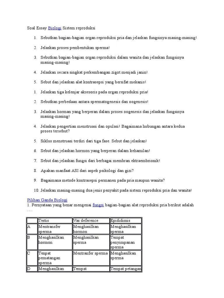 Soal Essay Tentang Reproduksi Sel