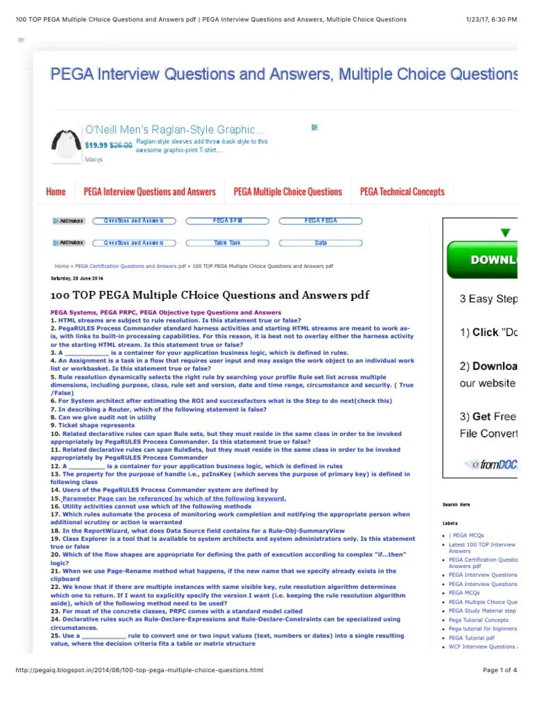 Free download Pega interview questions pdf download