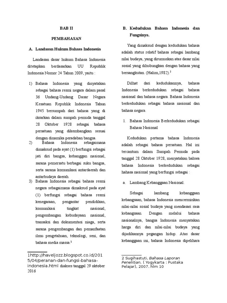 Landasan Hukum Dan Kedudkan Bahasa Indonesia
