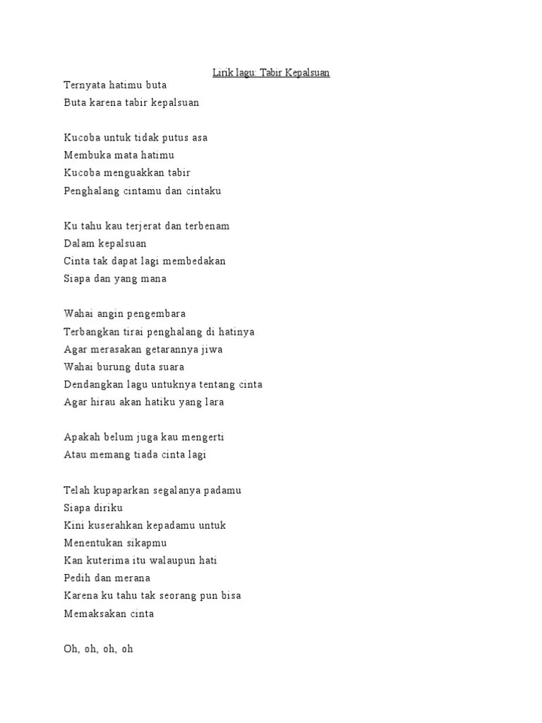 Lirik Lagu Tabir Kepalsuan | PDF