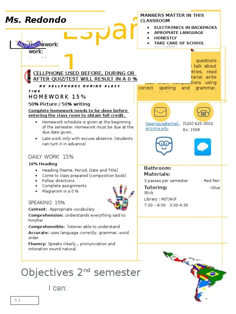 syllabus spanish 1 second semester Linguistics Languages