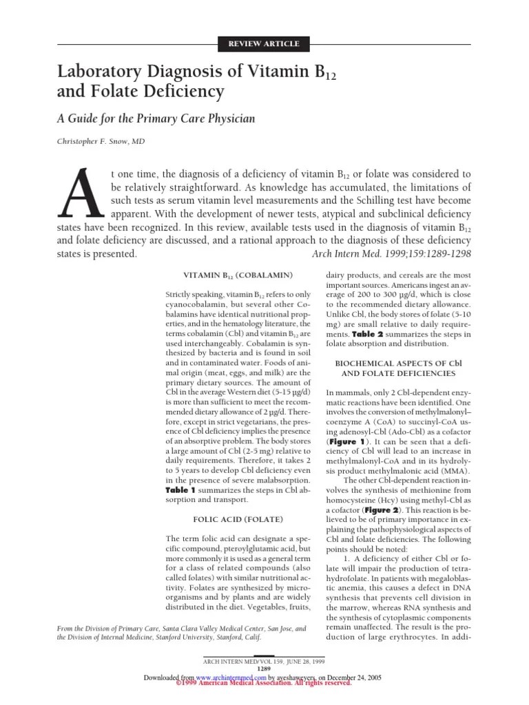 Laboratory Diagnosis of Vitamin B12 and Folate Deficiency Anemia