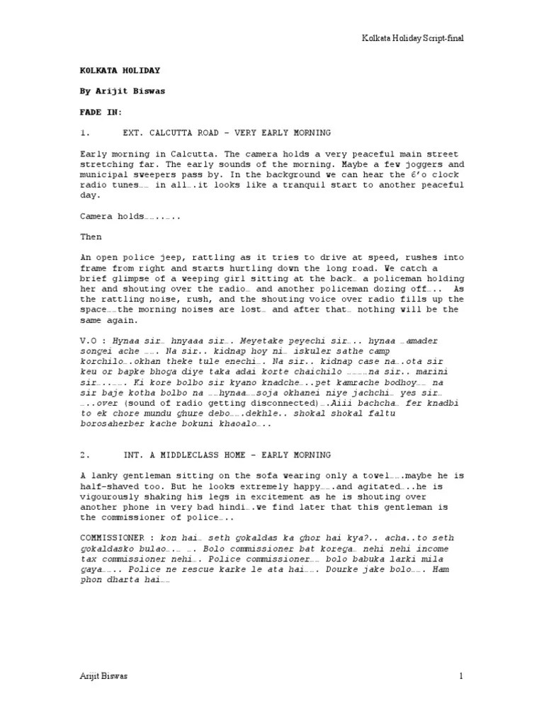 Kolkata Holiday ScriptBengali Teleplay (Roman) PDF