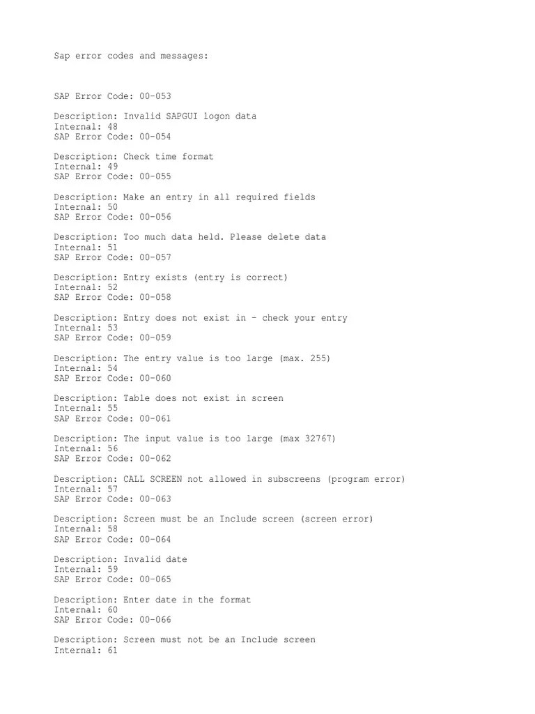 Sap Error Code PDF Error Menu
