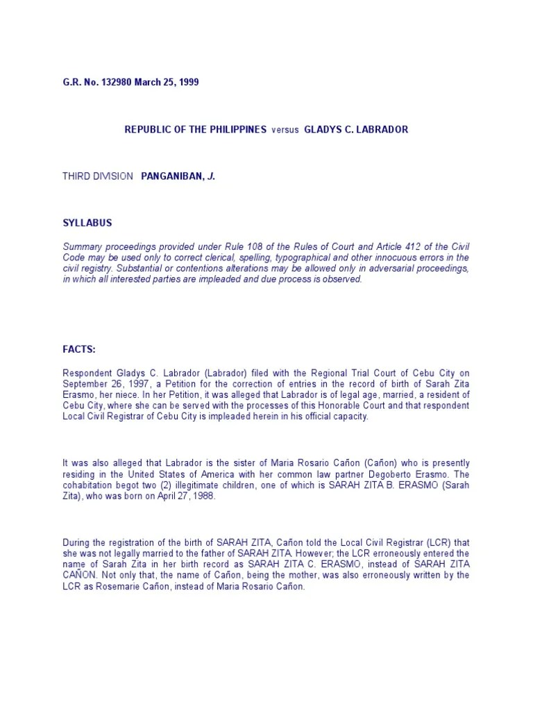 RP Vs Labrador PDF Legitimacy (Family Law) Public Law