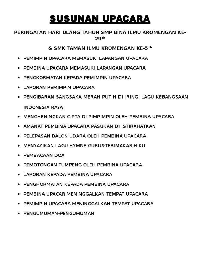 Susunan Upacara Ulang Tahun Sekolah