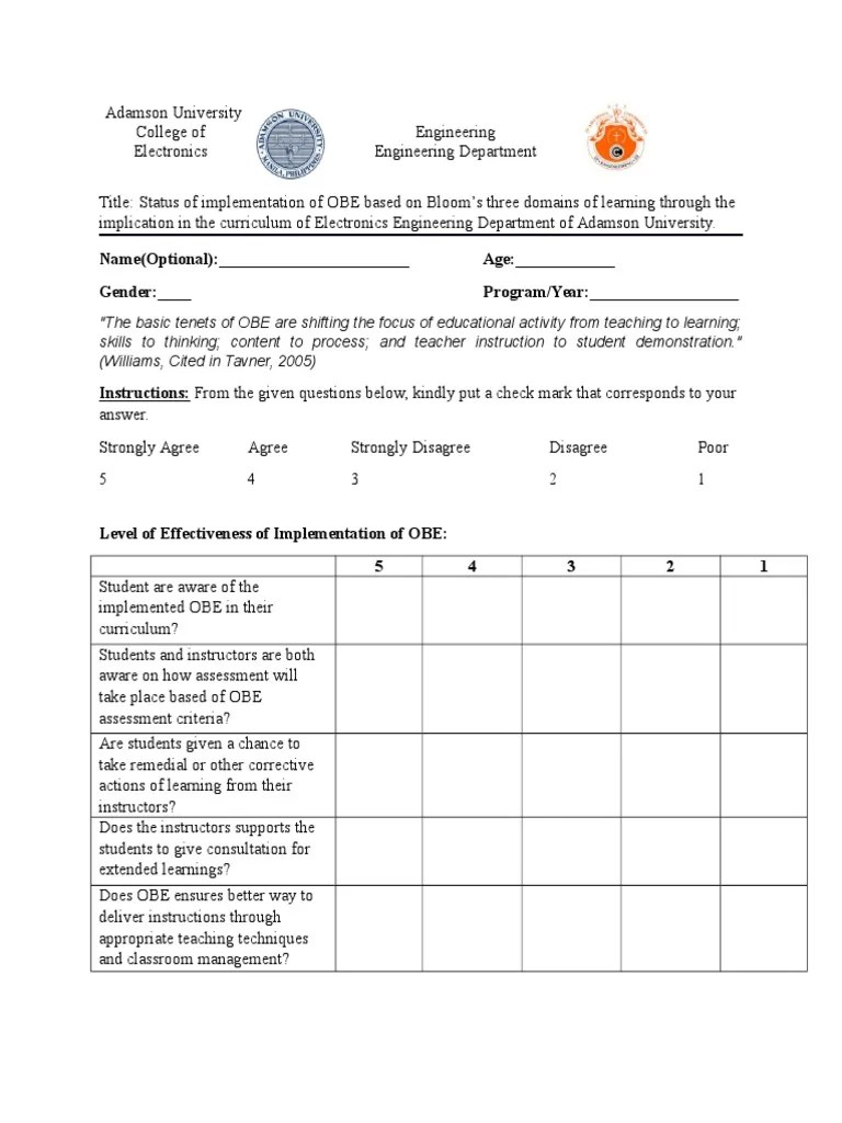 Questionnaire Learning Educational Assessment