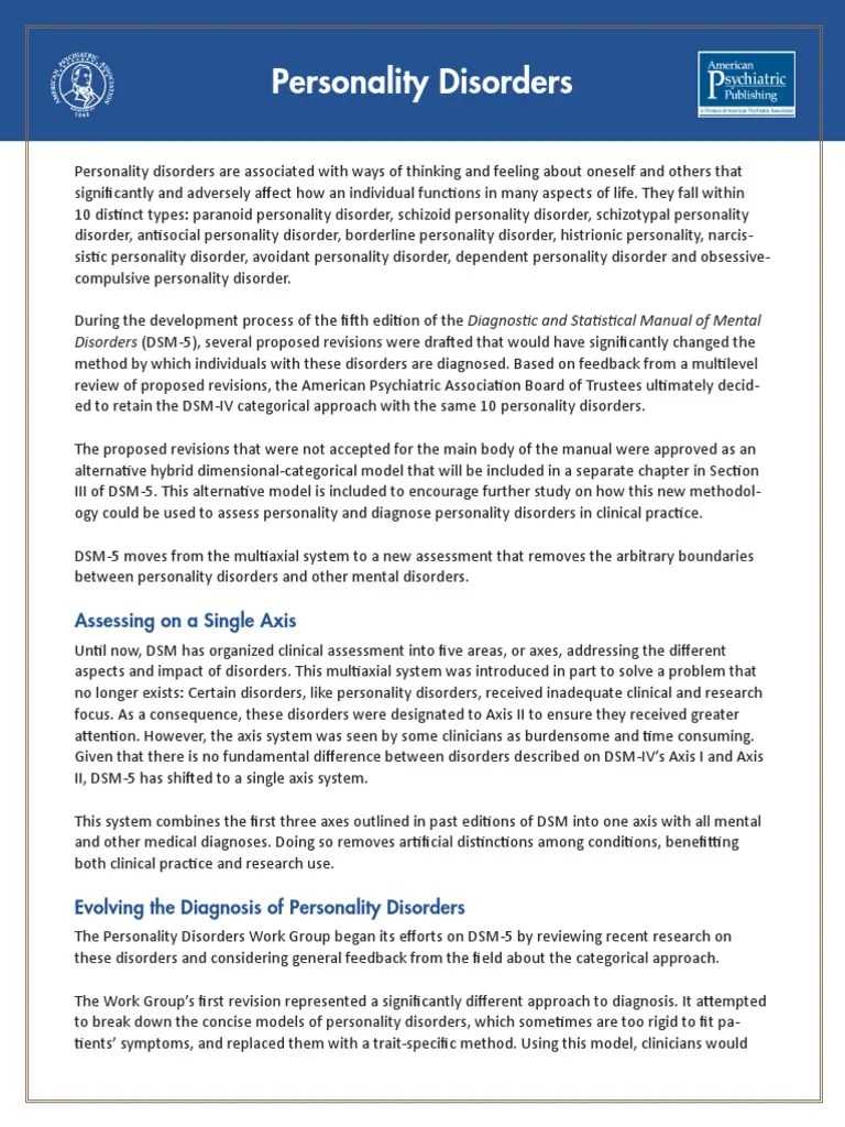 Personality Disorders Fact Sheet dsm 5.pdf Personality Disorder Dsm 5