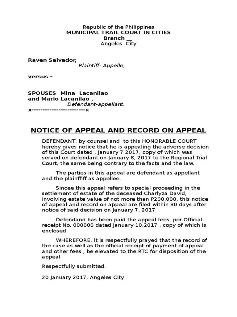 271906552 Notice of Appeal Sample