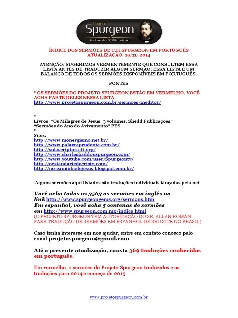 Índice Dos Sermões Projeto Spurgeon 9 PDF Salvação Jesus