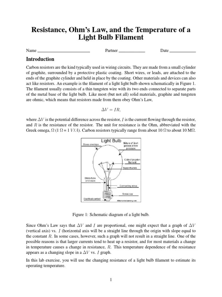 Resistance, Ohm's Law, and The Temperature of A Light Bulb Filament
