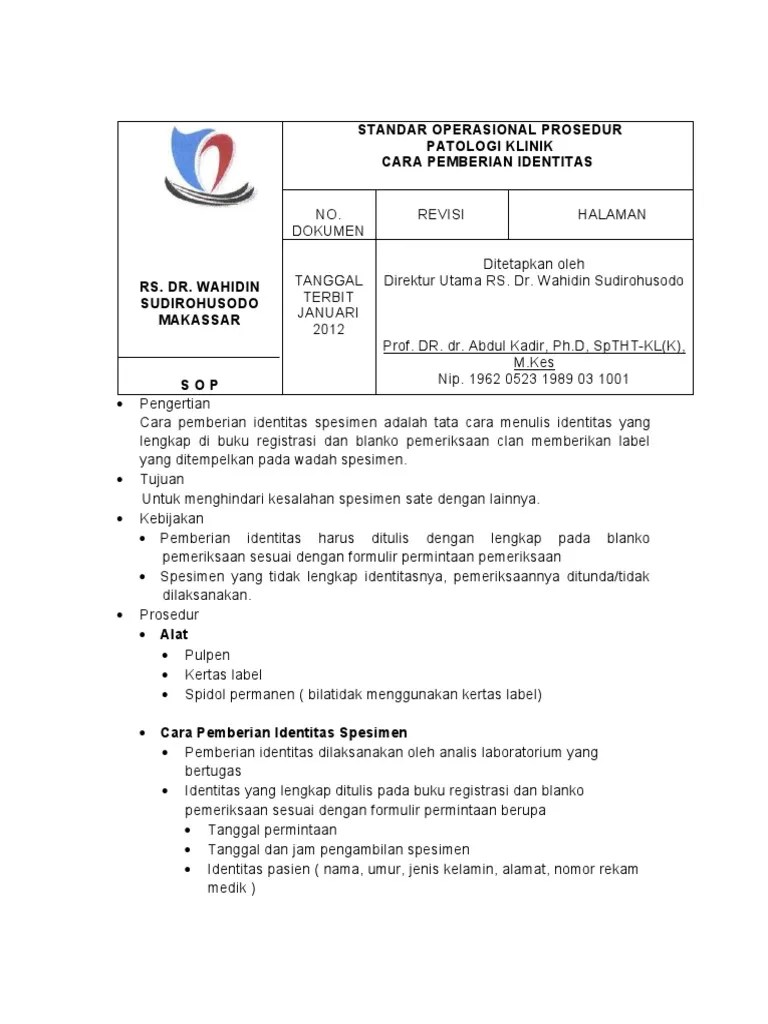 Standar Operasional Prosedur Standar 5.6 (Patologi Klinik) PDF