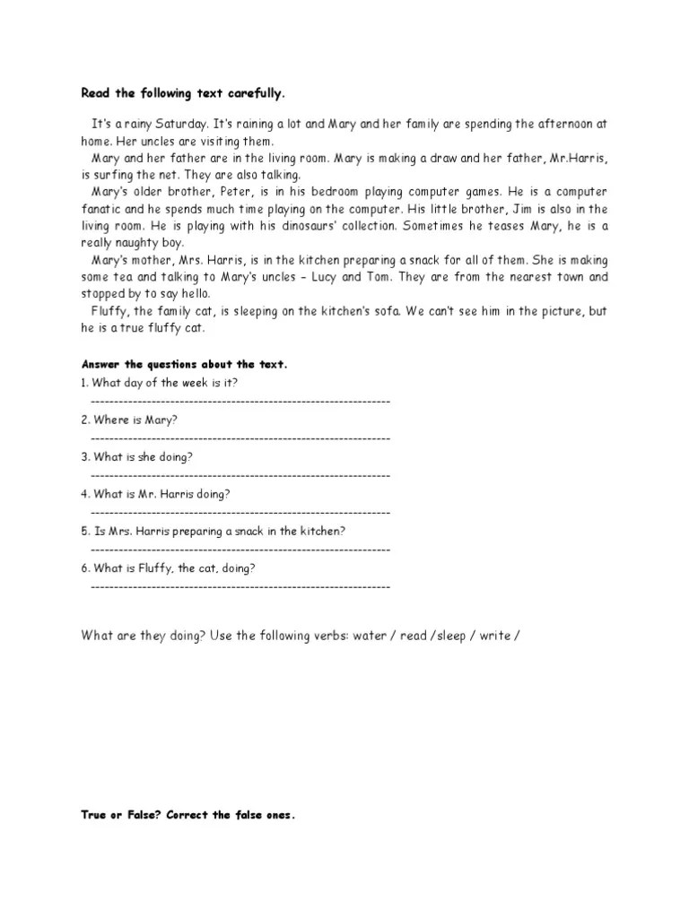 Reading Comprehension Present Continuous | PDF